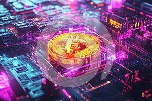 Abstract visualization of cryptocurrency and blockchain technology.