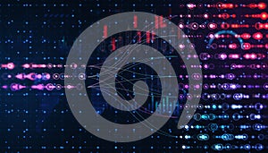 Abstract visualization of data flow and metrics on a digital interface. 3D Rendering