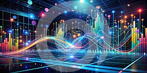 Abstract visualization of data flow and network dynamics in a futuristic setting. Generative AI