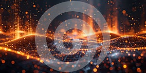 Abstract visualization of data points and lines in a glowing digital landscape