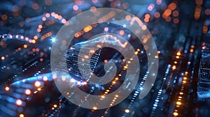 Abstract Digital Wave Background with Glowing Particles and Binary Code Structure