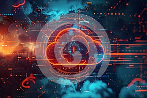 An abstract visualization depicting cloud computing with digital elements representing data processing and AI operations