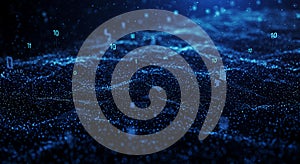 Abstract blue digital wave of binary particles