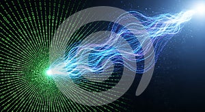 Digital Data Stream Binary Code Tunnel to Abstract Energy Flow