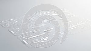 Abstract visualization of digital interface with data analysis and network connections. Concept of futuristic technology, cloud