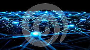 Futuristic Network Connection: Digital Data Nodes And Blue Light Pathways