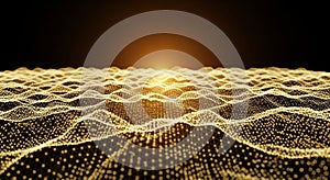Abstract Golden Digital Network Grid with Glowing Light Effect technology