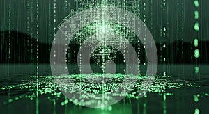 Abstract Digital Network Data Stream Matrix Grid with Binary Code and Futuristic Technology.