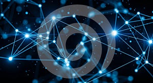 Abstract Network of Glowing Blue Nodes and Lines on a Dark Background technology connection