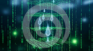 Digital Rain of Data Drops Abstract Technology and Futuristic Binary Code Matrix