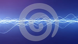 Abstract visualization of a digital sound wave or data stream composed of tiny white glowing dots on a blue