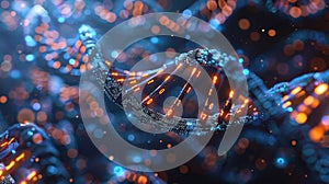 Digital DNA Helix Structure with Binary Code Floating in a Futuristic Environment