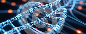 Abstract visualization of epigenetics with holographic data streams surrounding a DNA structure, biotechnology, holographic photo