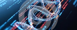 Abstract visualization of epigenetics with holographic data streams surrounding a DNA structure, biotechnology, holographic photo