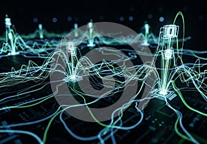 Abstract visualization featuring a digital landscape