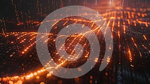 Data Stream Visualization: Binary Code Flowing in a Digital Landscape