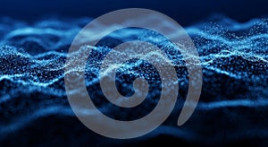 Abstract Blue Digital Particles Forming Wavy Patterns wave