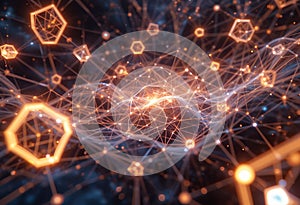 Futuristic neural network visualization with glowing connections and dynamic energy flow in cyberspace