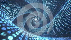 Digital data vortex with binary code & glowing dots, data flow, connectivity concept