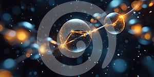 Abstract visualization of interconnected glowing particles in a dark cosmic background showing science and