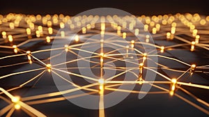 Glowing Network Mesh: Interconnected Data, Artificial Intelligence & Modern Technology Background