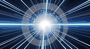 Abstract Blue Light Speed Tunnel Effect with Bright White Center Burst
