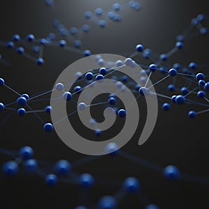 Abstract visualization of a network structure with interconnected nodes. Small blue