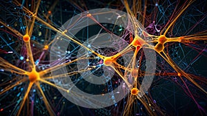 Abstract visualization of neural network complexity, interconnecting nodes and synaptic patterns - AI generated
