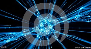 Abstract Blue Neural Network or Molecular Structure with Glowing Connections technology science