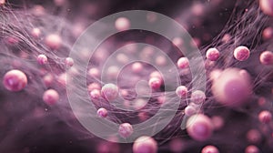 Abstract Visualization Of Pink Spherical Particles Connected By Filaments In Dark Space