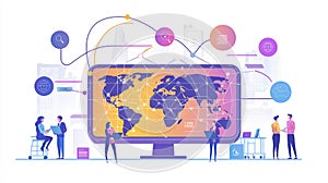 An abstract visualization representing global business networking and data exchange. Generative AI