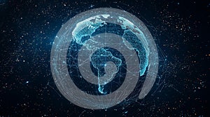 An abstract visualization representing global business networking and data exchange. Generative AI