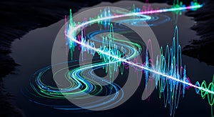 Abstract Sound Waveform and Data Flow in Water Reflection, Technology and Sound Concept