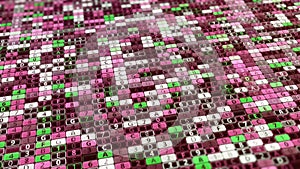 Abstract visualization of scanning hacker program, seamless loop. Animation. Password search by character matching.