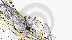Abstract visualization of scientific data interaction through a network of interconnected nodes, smooth curves and chaos. Vector