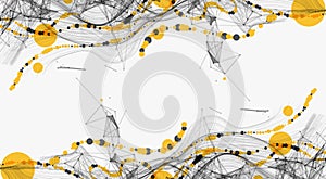 Abstract visualization of scientific data interaction through a network of interconnected nodes, smooth curves and chaos. Vector