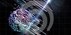 Abstract visualization spherical algorithm analysis data with blurred lines and lens effects. AI.  Future technology concept for