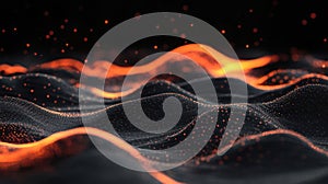 Abstract visualization of waves with glowing particles, suggesting motion and energy