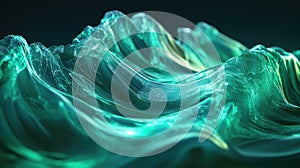 Digital data network displaying flowing green liquid waves