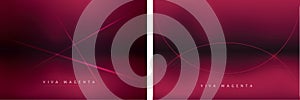 Abstract viva magenta minimalist background set. Elegant deep color background with thin lines. Backdrop for presentation and