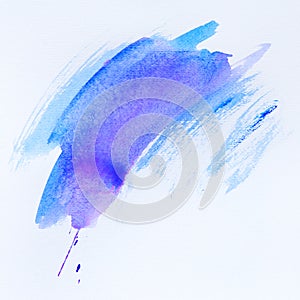 Abstract vivid blue and purple watercolor background, design element with perfect paper texture. Blot, painted spot