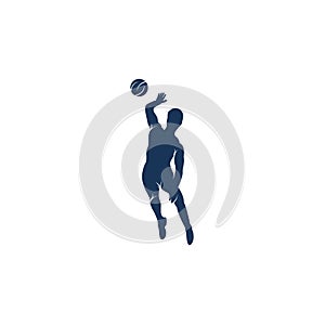 Abstract volleyball player jumping vector logo design.