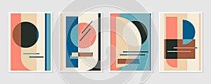 Abstract wall arts vector collection. Set of minimal  geometric design posters, vector template with primitive shapes elements.