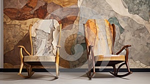 Abstract Wall Mural With Rocking Chairs: A Postmodernist Blend Of Crystalline Forms photo