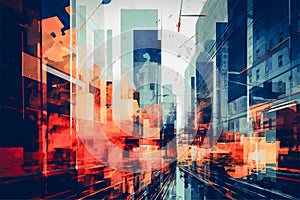 Abstract wallpaper of city skyscaper, vertical glitch, generative AI