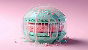 Macaron Meltdown Pistachio and Raspberry, Ai generated image