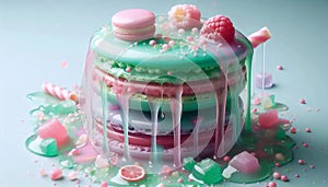 Macaron Meltdown Pistachio and Raspberry, Ai generated image