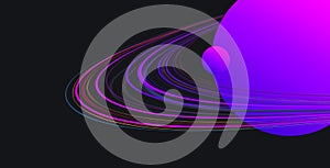 Abstract wallpaper with stylized illustration of planet with rings like saturn in dark space neon violet gradient colors