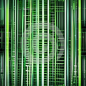 Abstract wallpaper with vibrant green neon lines weaving energetically against a pitch-black background, leaving captivating tra