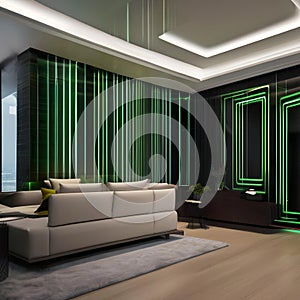Abstract wallpaper with vibrant green neon lines weaving energetically against a pitch-black background, leaving captivating tra